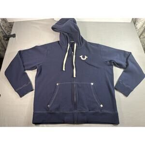 True Religion World Tour Full Zip Hoodie Mens Large Navy Logo Buddha Graphic